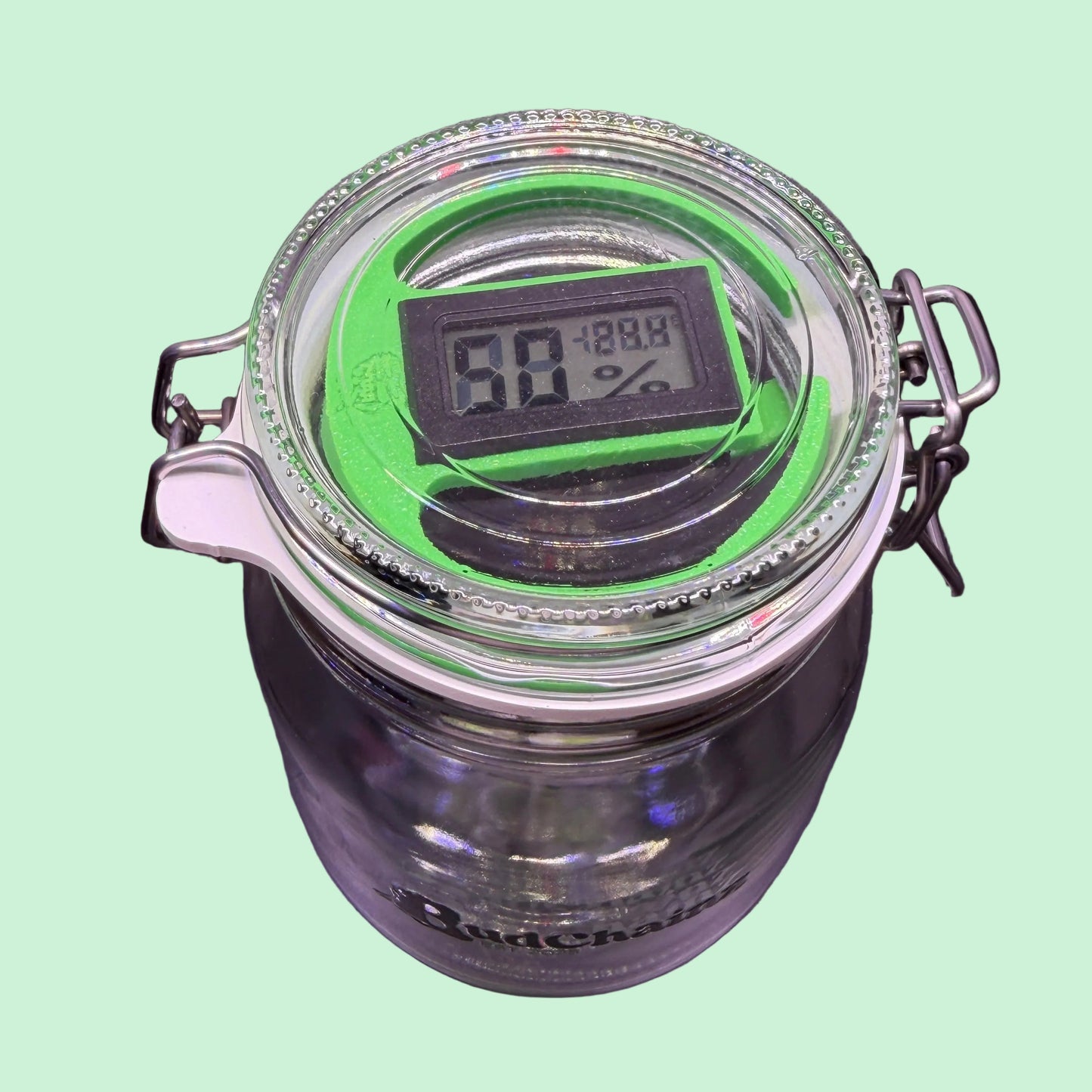 BudJar – Praktische Cannabis-Aufbewahrung mit Hygrometer-Halterung